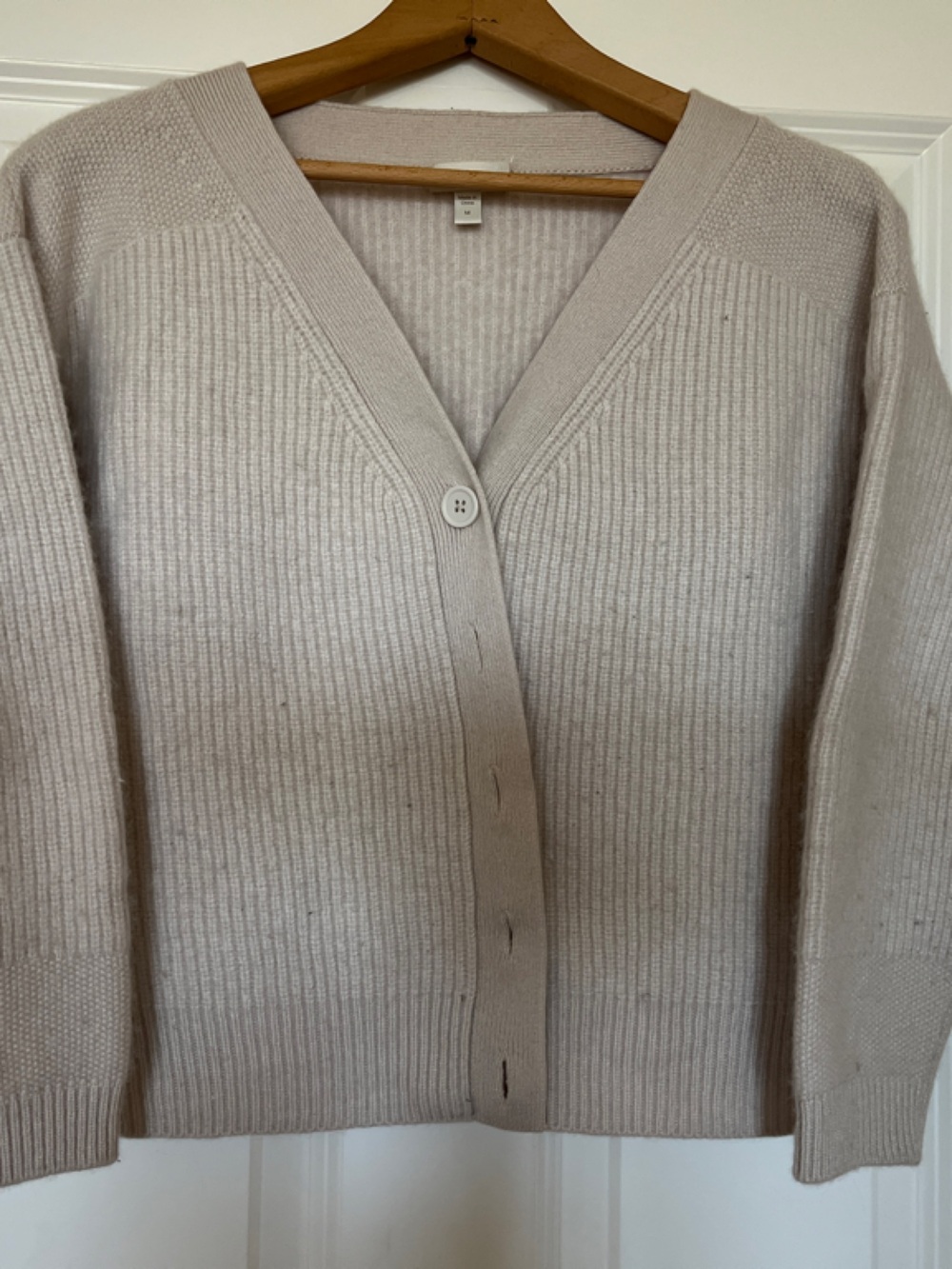 Garnet Hill Neutral Ribbed V-Neck Button Cardigan